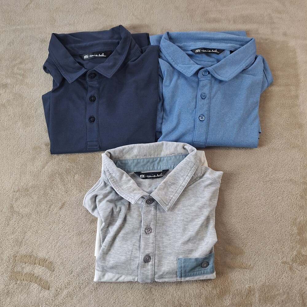 Travis Mathew Polo Shirt Mens Large Lot 3 Pima Color Block Performance Poly